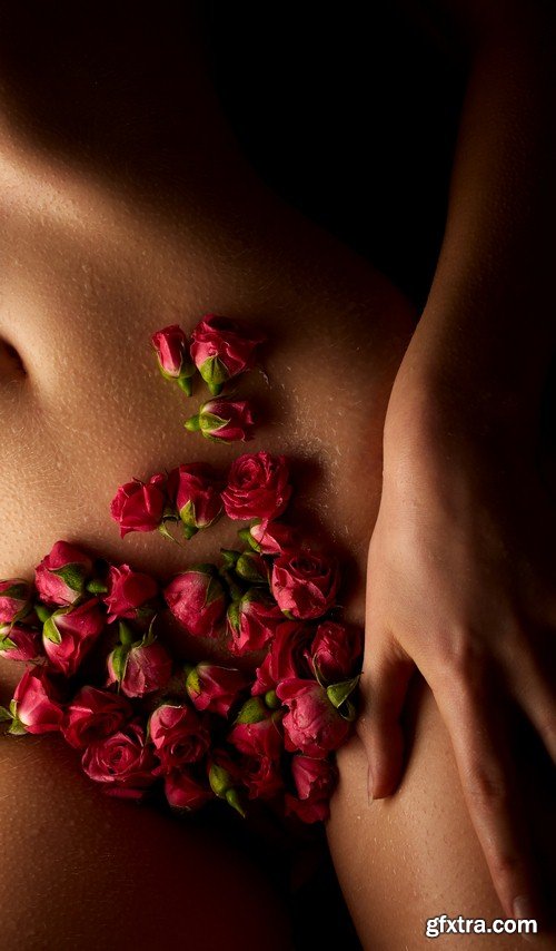 Female body and roses