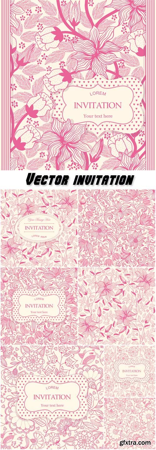 Vector invitation with flowers, floral patterns