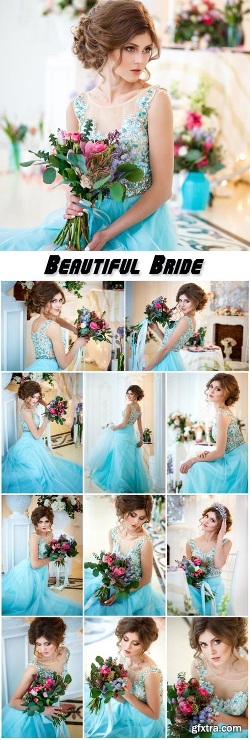 Beautiful Bride in blue wedding dress