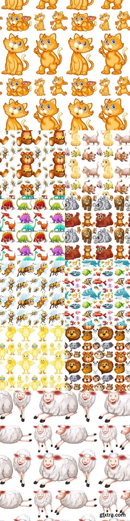 Vector Set - Seamless Different Cartoon Animals Patterns