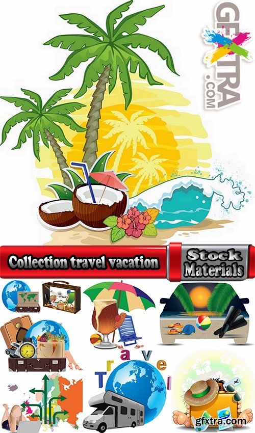 Collection travel vacation beach vacation drink juice vector image 2-25 EPS