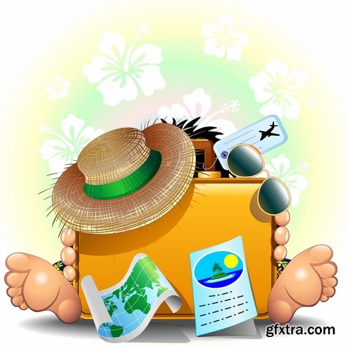 Collection travel vacation beach vacation drink juice vector image 2-25 EPS