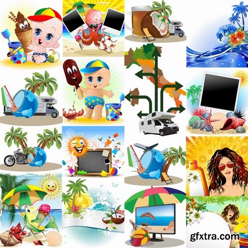 Collection travel vacation beach vacation drink juice vector image 2-25 EPS