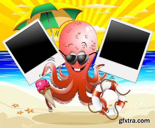 Collection travel vacation beach vacation drink juice vector image 2-25 EPS