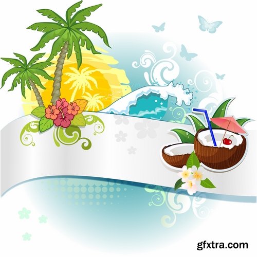 Collection travel vacation beach vacation drink juice vector image 2-25 EPS