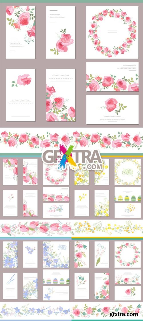 Blank Cards with Flowers Vector