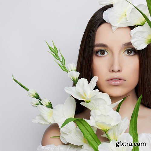 Girl's face and flower