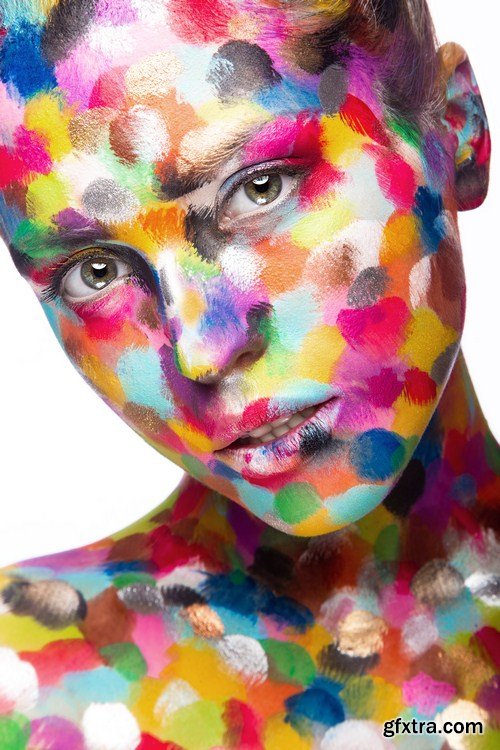 Girl with colored face painted 9X JPEG