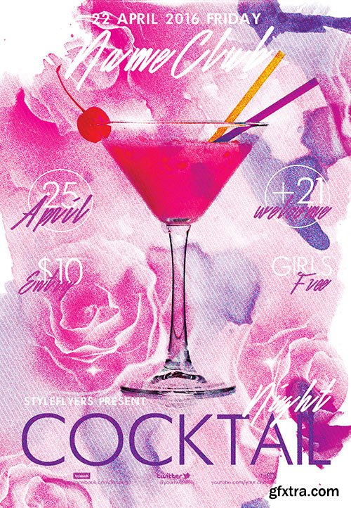 Cocktail Night PSD Flyer Template + Facebook Cover