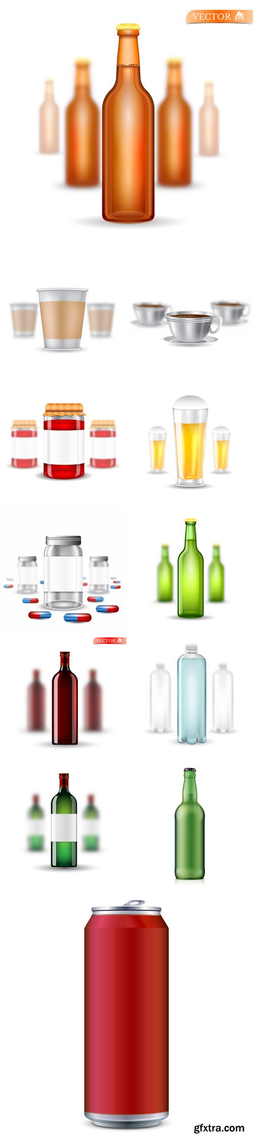 Vector Set - Realistic Mock up of Bottles and Cups