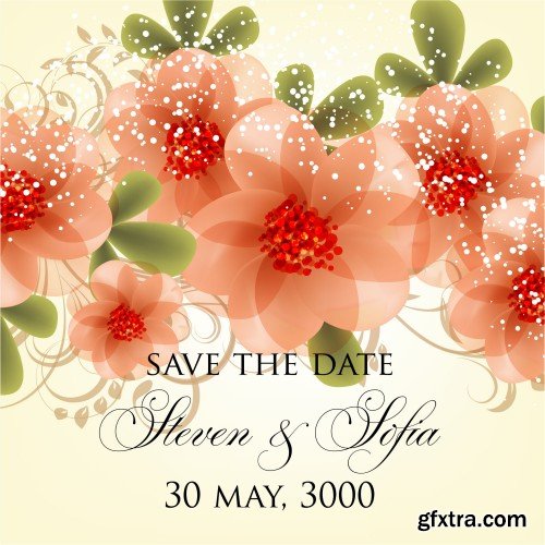 Wedding card or invitation with abstract floral background