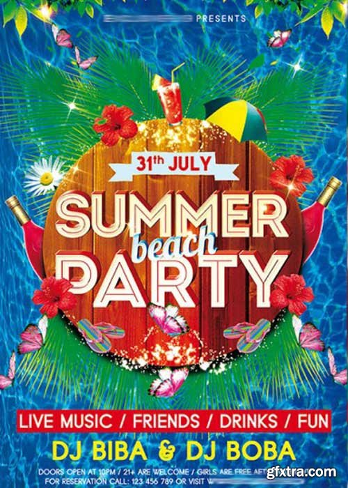 Summer V3 Beach Party – Premium Flyer Template + Facebook Cover