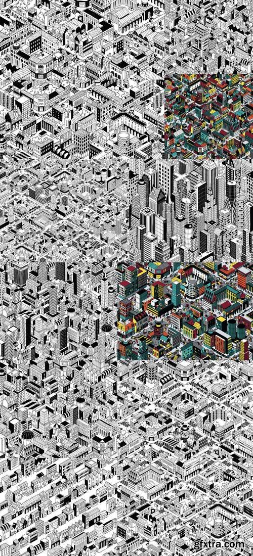 City Urban Blocks Isometric Seamless Pattern