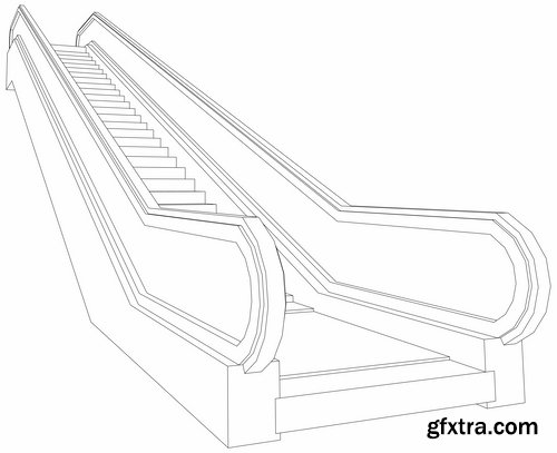 Collection elevator escalator stairs 25 EPS