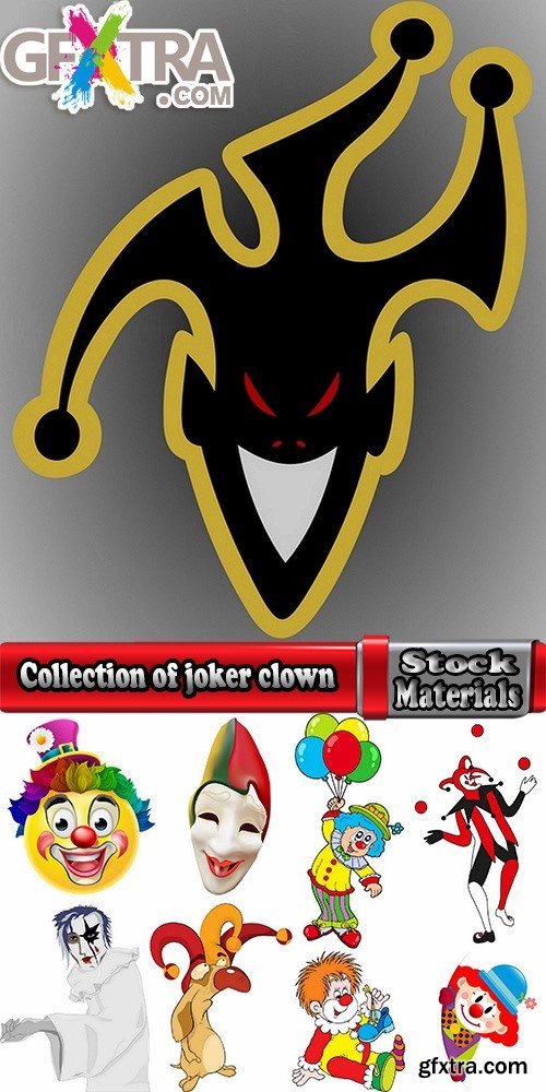 Collection of vector illustration image joker clown cap cartoon character 3-25 Eps