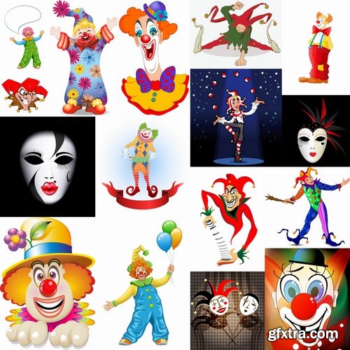 Collection of vector illustration image joker clown cap cartoon character 3-25 Eps