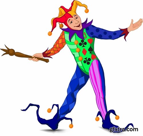 Collection of vector illustration image joker clown cap cartoon character 3-25 Eps