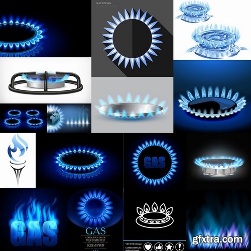 Collection of the gas burner flame fire vector image 25 EPS