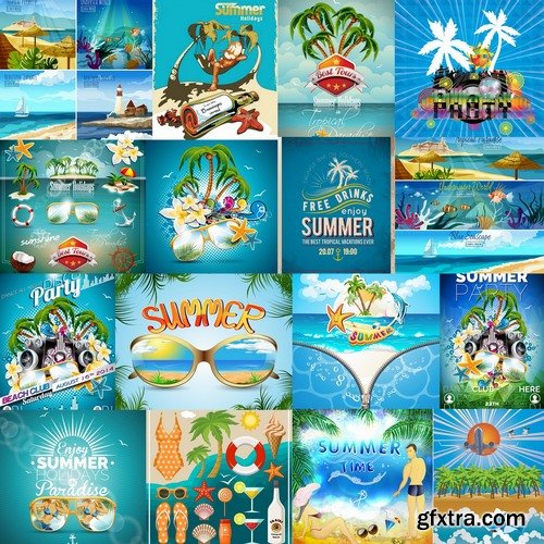 Collection of summer vacation travel holiday vacation flyer banner poster 25 EPS