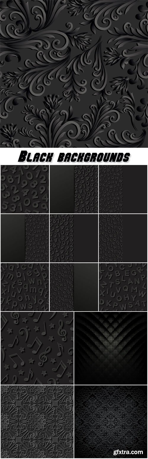 Black backgrounds with letters and patterns