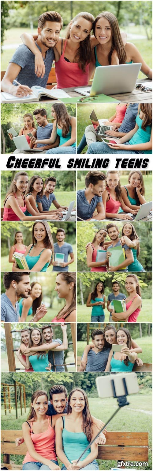 Cheerful smiling teens at the park