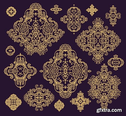 Collection of calligraphic decoration stencil pattern monogram decorative element 25 EPS