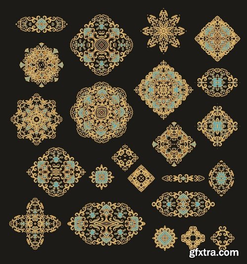 Collection of calligraphic decoration stencil pattern monogram decorative element 25 EPS