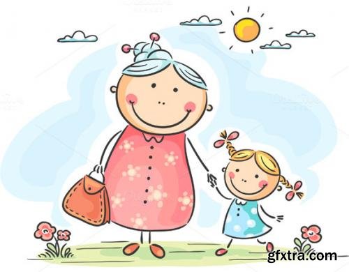 CreativeMarket Little Girl and Her Granny on a Walk 607505