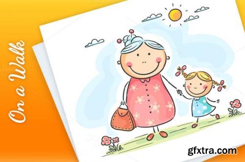 CreativeMarket Little Girl and Her Granny on a Walk 607505