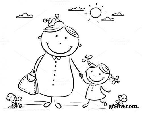 CreativeMarket Little Girl and Her Granny on a Walk 607505