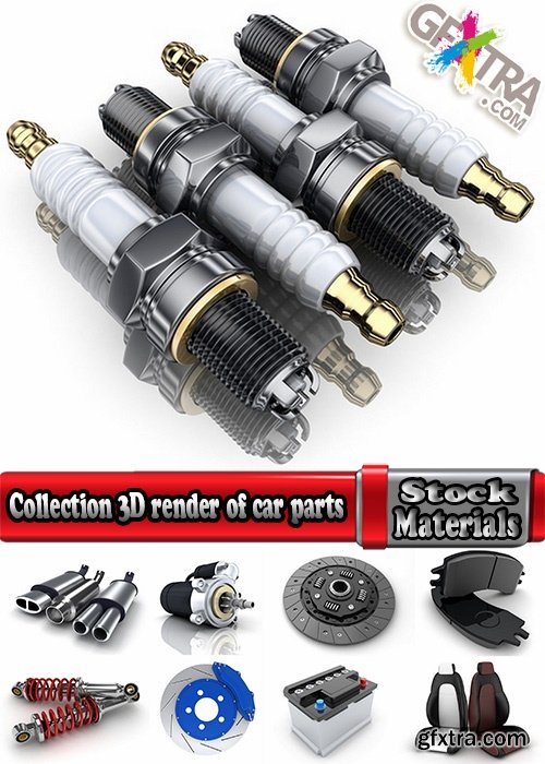 Collection 3D render of car parts shock absorber piston brake shoes clutch spotlight 25 HQ Jpeg