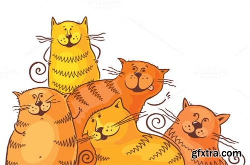 CreativeMarket Five Fat Cartoon Cats 587816