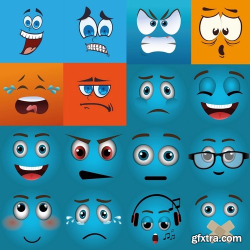 Collection of of different cartoon emotion facial expression monsters character 25 EPS