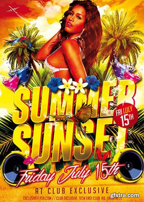 Summer Sunset V1 Premium Flyer Template + Facebook Cover