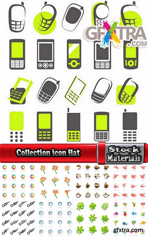 Collection icon flat bush tree plant mobile phone 25 EPS