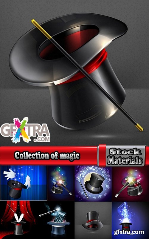 Collection of magic focal point wonders representation cylinder hat with miracles 25 EPS