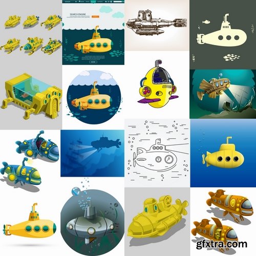 Collection of the boat powered submarine vector image 25 EPS