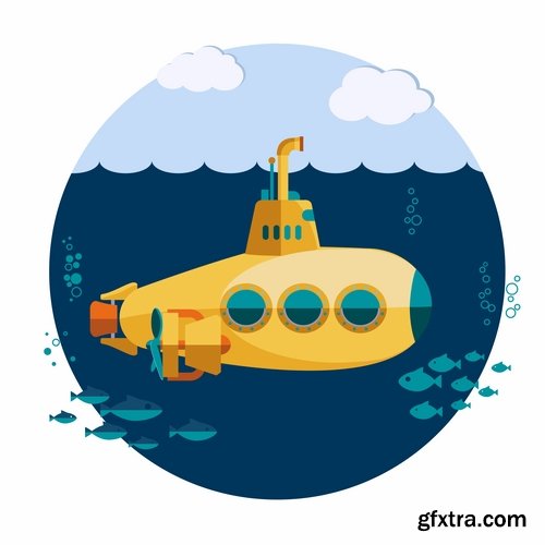 Collection of the boat powered submarine vector image 25 EPS