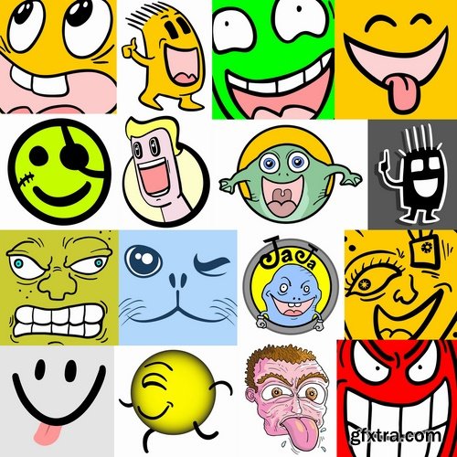 Collection of funny faces caricature cartoon character image to be printed on the fabric T Shirt 25 EPS