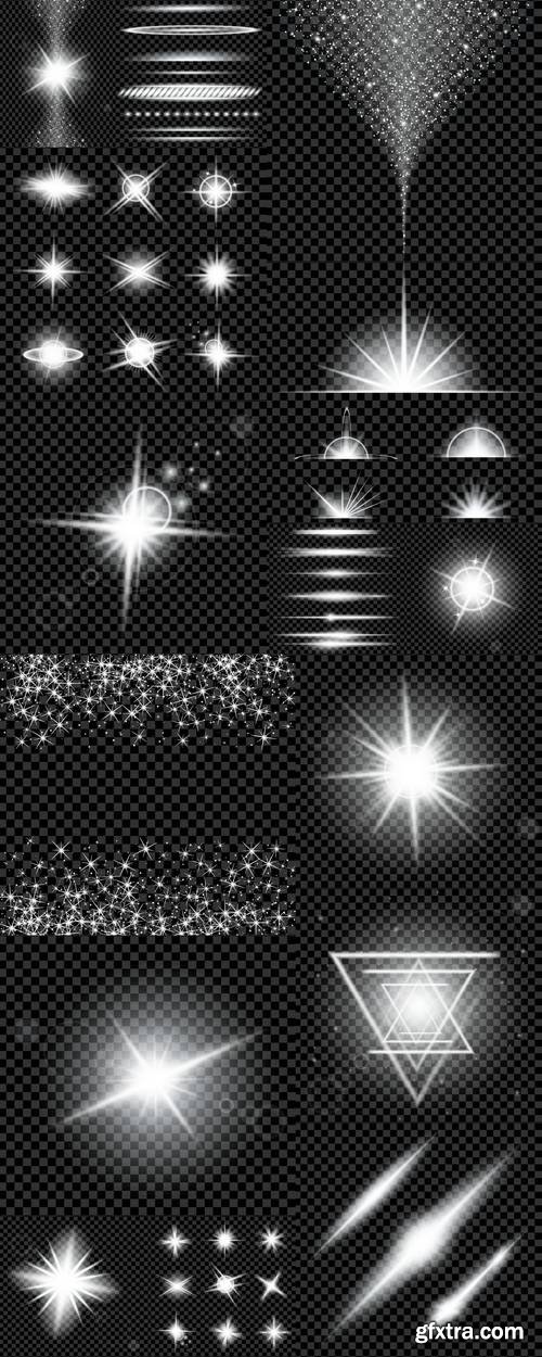 Creative Concept Vector Set of Glow Light Effect Stars Bursts with Sparkles Isolated on Black Background 4