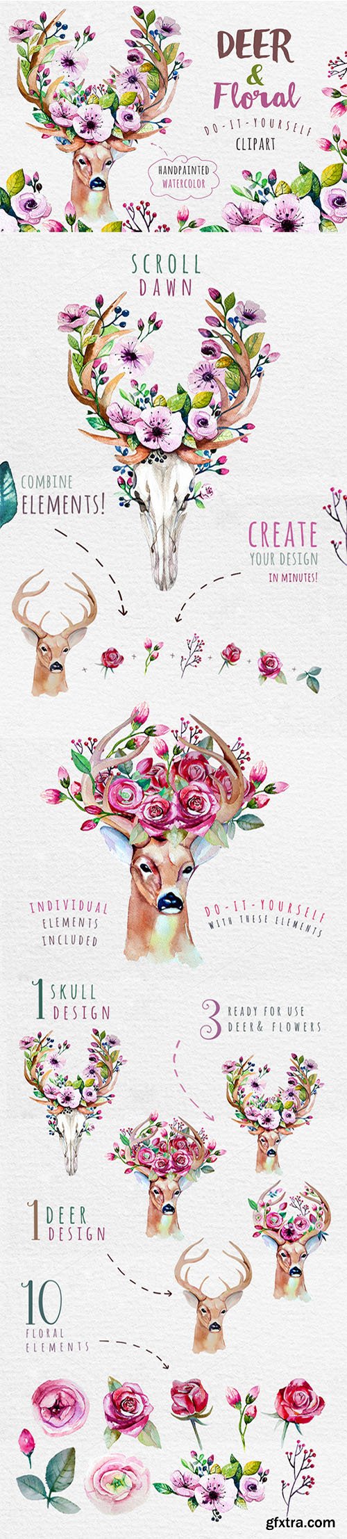 Deer, skull & floral - CM 334111