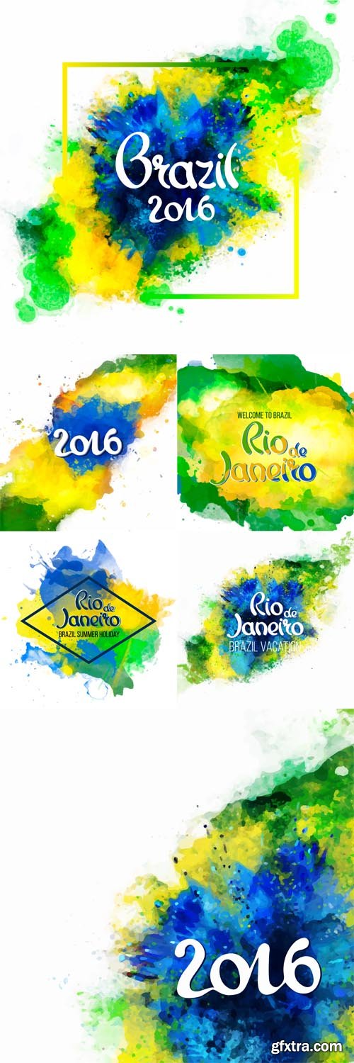 Vector Set - Inscription Rio de Janeiro on a background watercolor