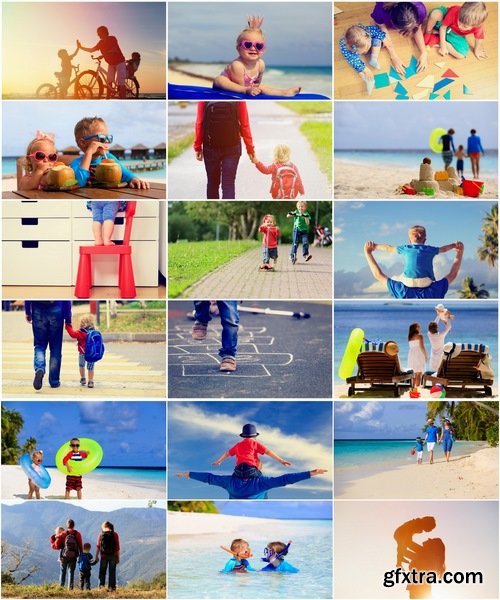 Collection of parents with children on holiday vacation journey kid mom dad 25 HQ Jpeg