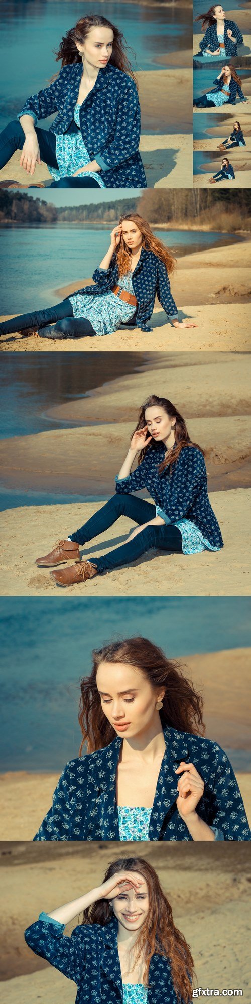 Dreamy lonely hipster girl on the sand