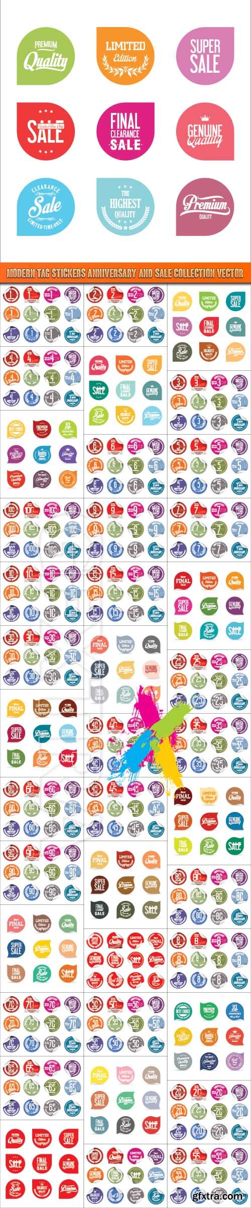 Modern tag stickers anniversary and sale collection vector