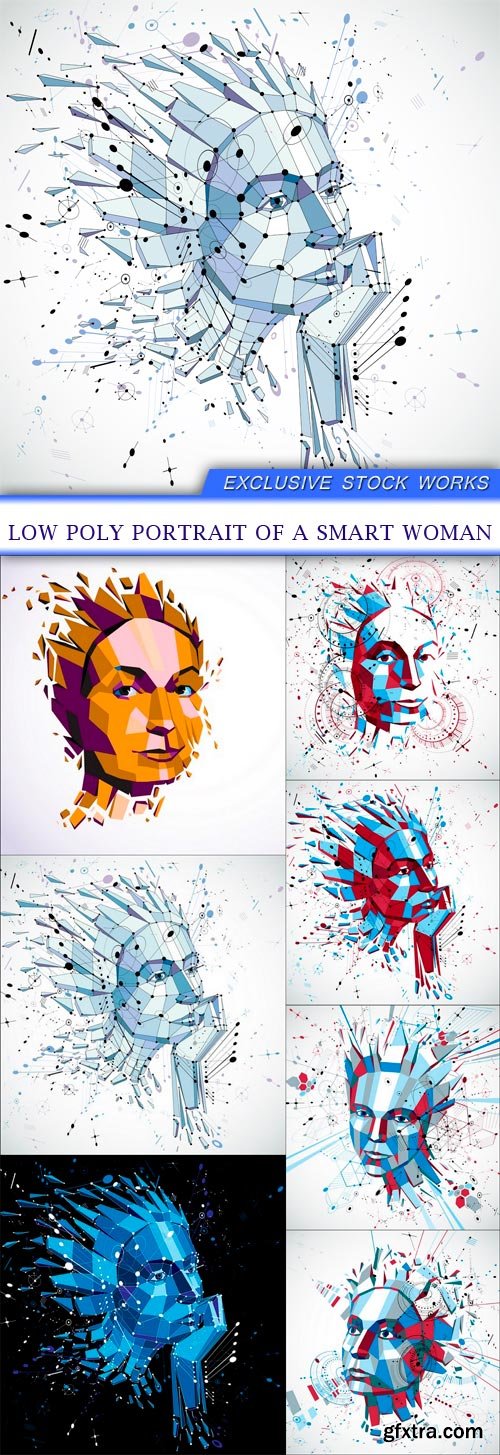 low poly portrait of a smart woman 7X EPS