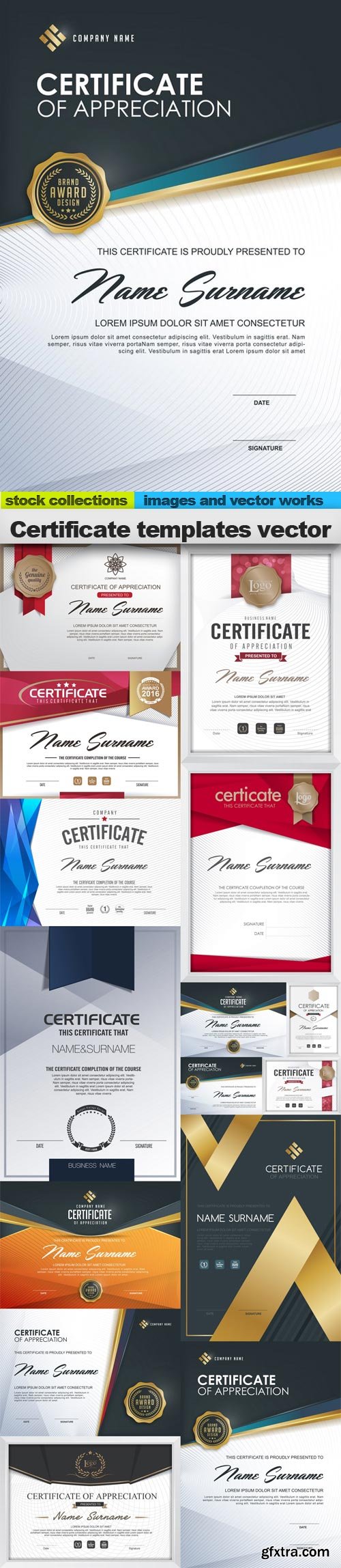 Certificate templates vector, 15 x EPS