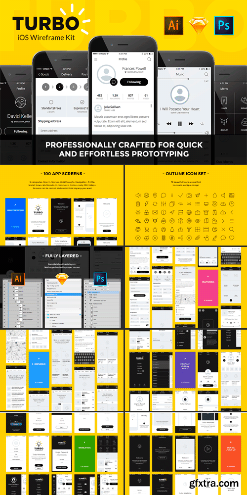 CM 377783 - TURBO iOS Wireframe Kit (100+)