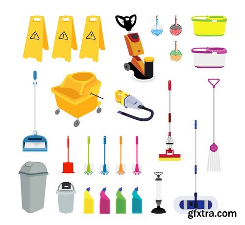 cleaning tools icons set 9x eps