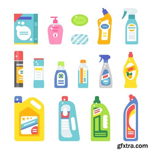 cleaning tools icons set 9x eps